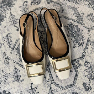 Alfani Step n Flex White & Black Slingback Heels - Size 5